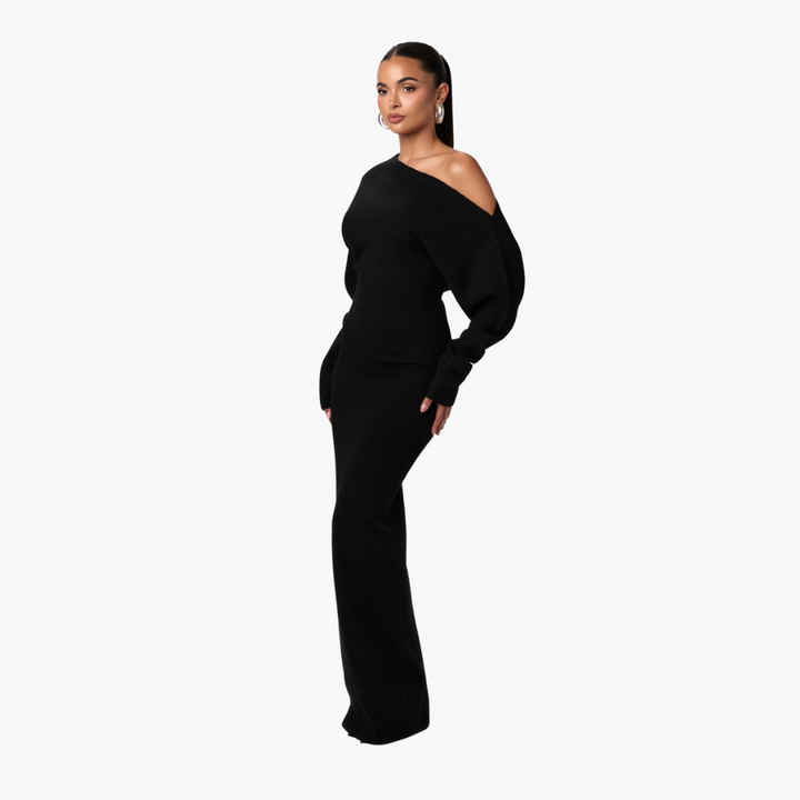 Off-Shoulder Strickkleid für Damen – Elegantes Abendkleid