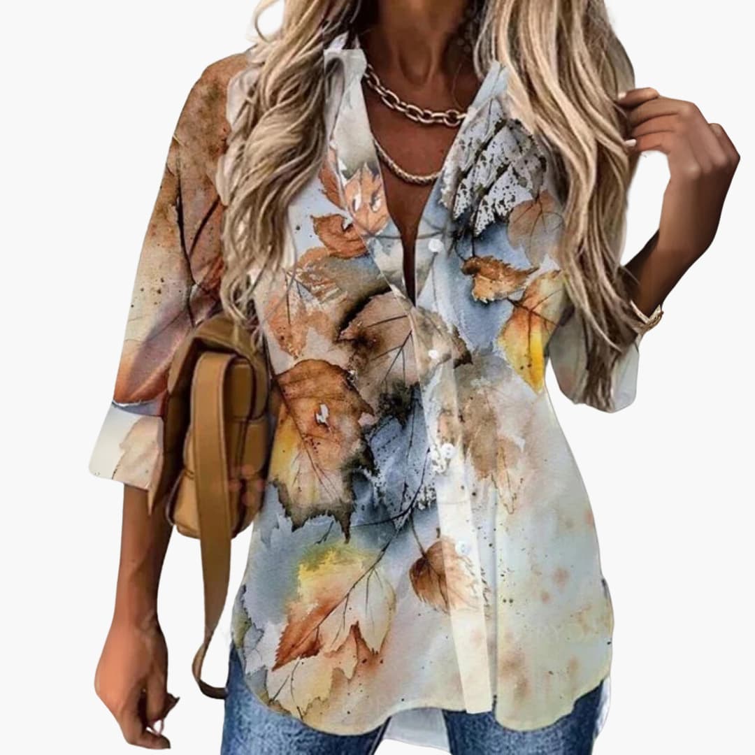 Bluse mit Blumenmuster - Damen Freizeitlook mit Kontrast