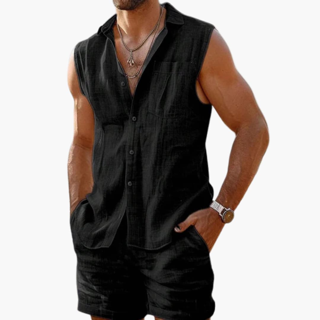 Herren Set mit ärmellchem Hemd und Shorts für den Sommer