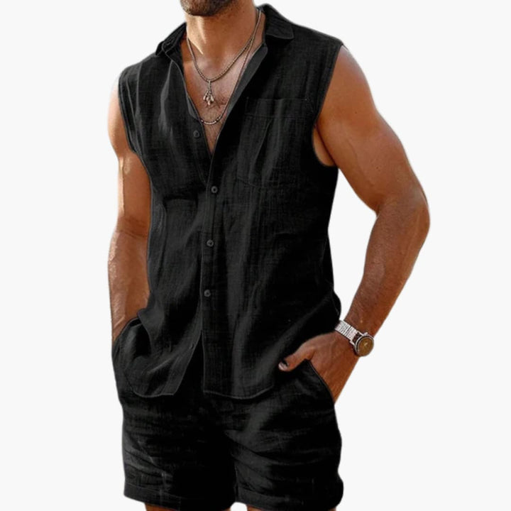 Herren Set mit ärmellchem Hemd und Shorts für den Sommer