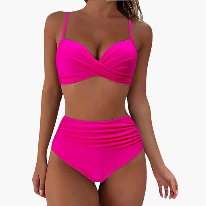 Zweiteiliges Bikini-Set - Damen Bademode mit Blumenprint & Bund