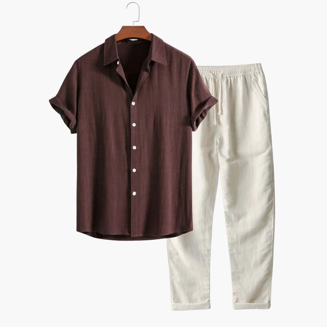 Herren Sommer-Zweiteiler mit Kurzarmhemd und Tapered-Hose