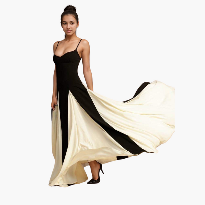 Colorblock Maxikleid für Damen – Elegant mit Herzausschnitt