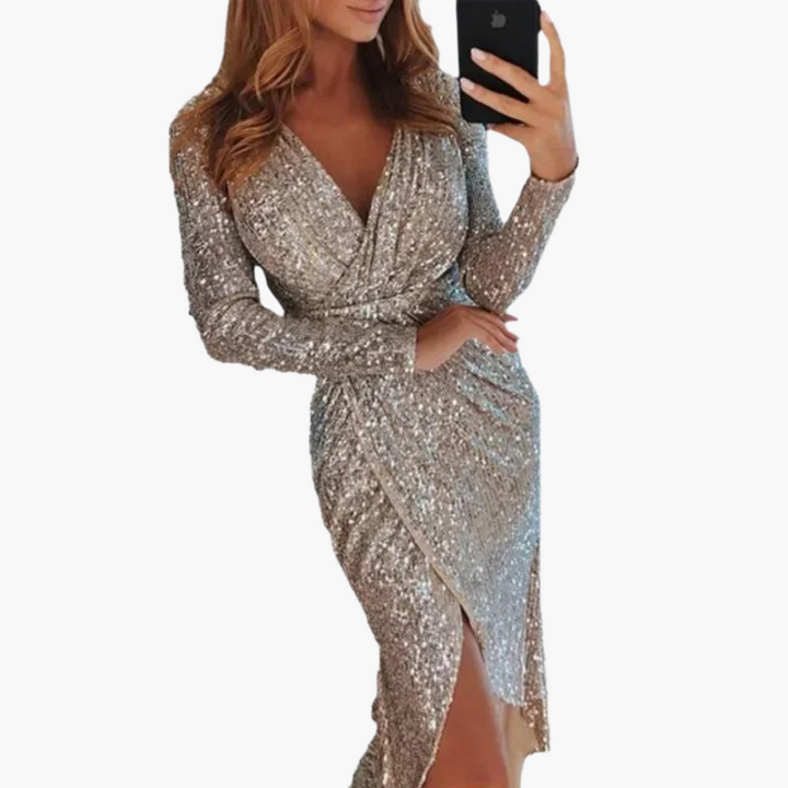 Paillettenkleid mit Schlitz für Damen – glitzernd & elegant
