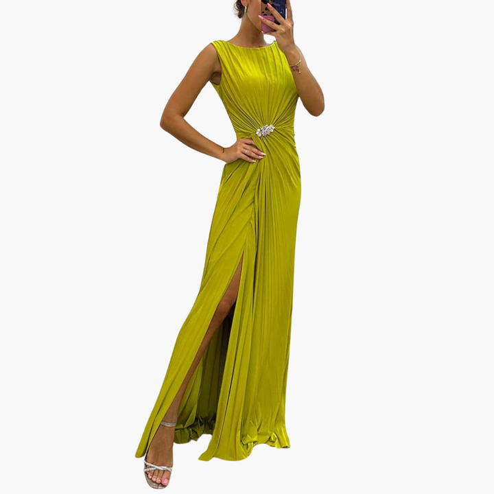 Plissee Maxikleid mit Schlitz - Elegantes Damen Abendkleid