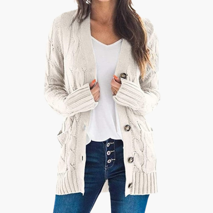 Damen Strickjacke mit Knopfverschluss und Vordertaschen