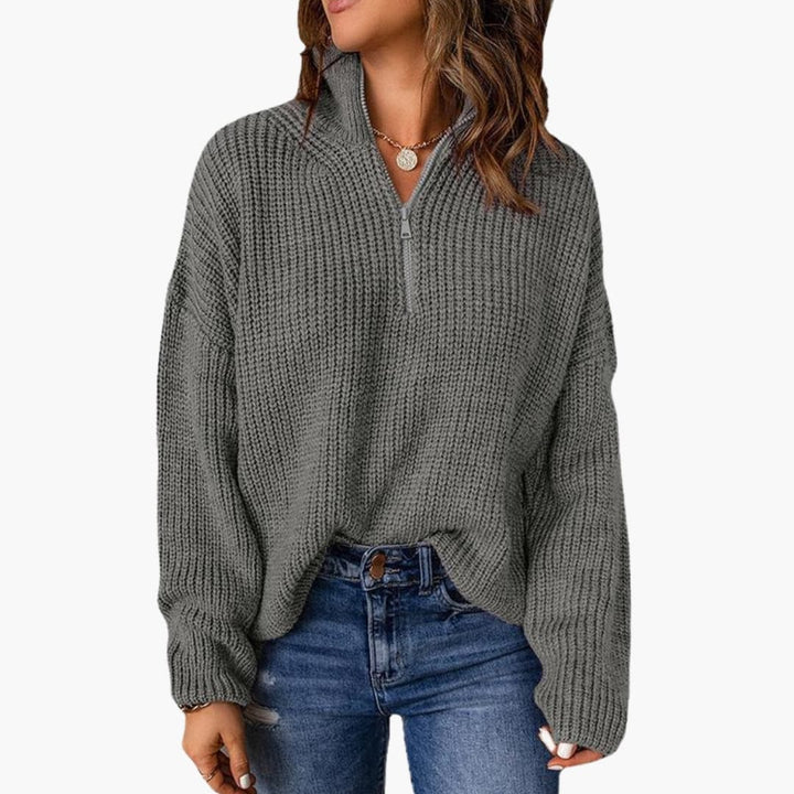 Damen Strickpullover mit Stehkragen und Reißverschluss Knit