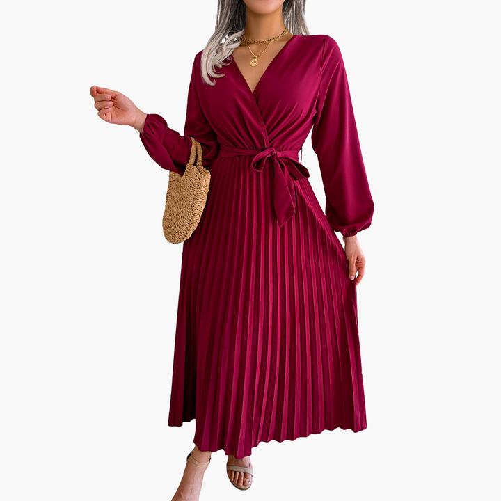 Elegantes Maxikleid mit langen Ärmeln für Damen - Plissee Design