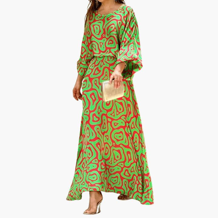 Elegantes bedrucktes Maxikleid für Frauen - SchmiedeMode