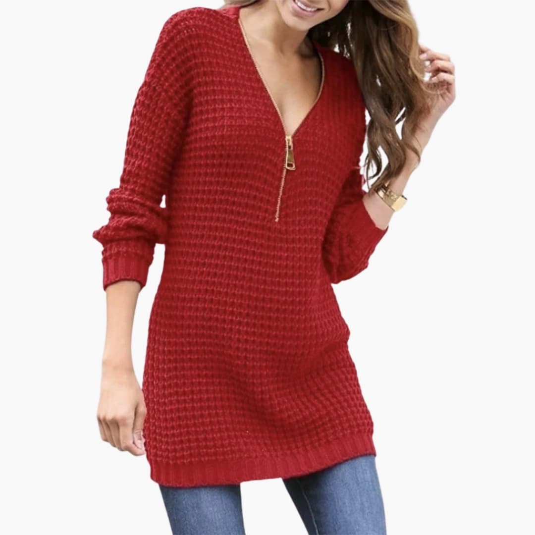 Damen Pullover mit Reißverschluss und Strickstruktur