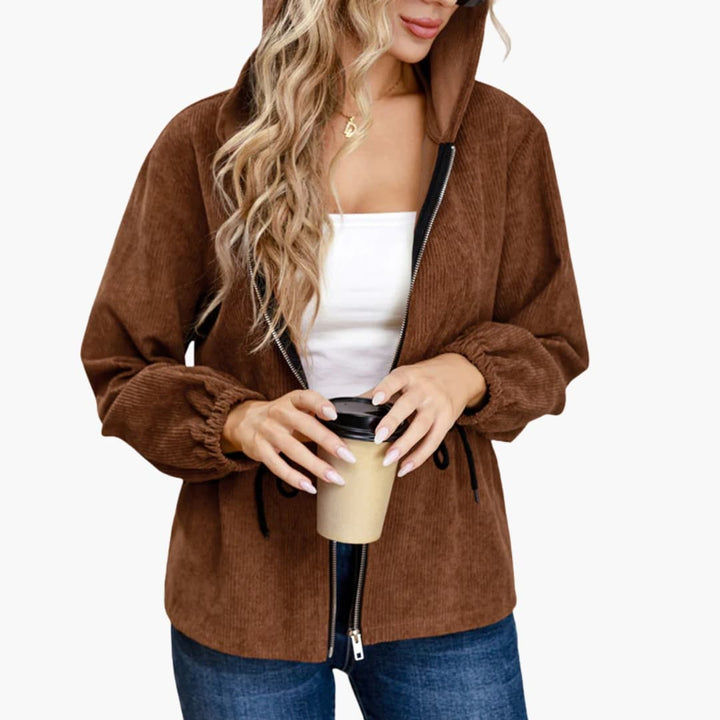 Damen Kordjacke mit Kapuze und Kordelzug