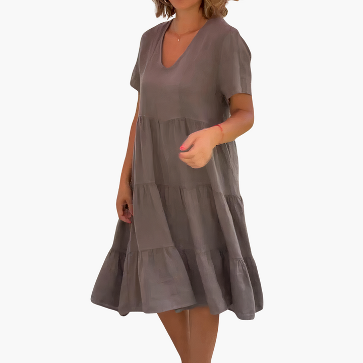 Fließendes V-Ausschnitt-Kleid für Damen - entspannte Passform