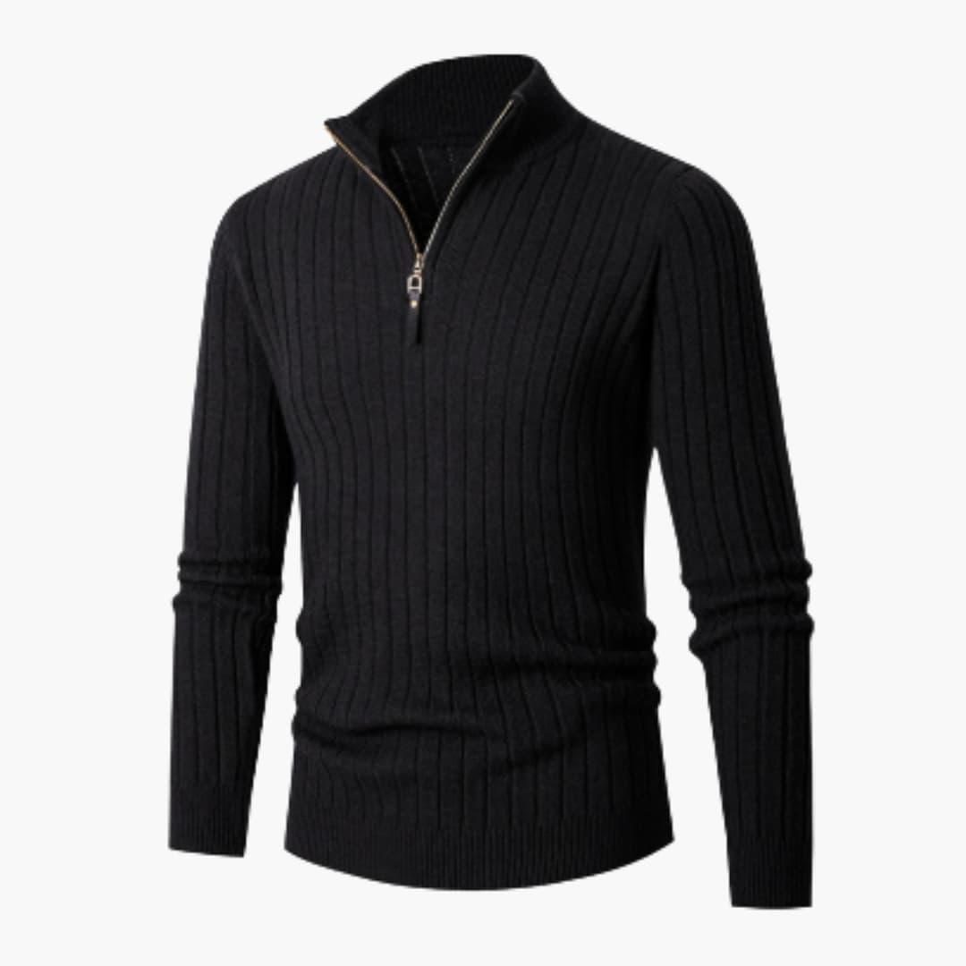 Herren pullover mit halbem Reißverschluss und Rippstruktur