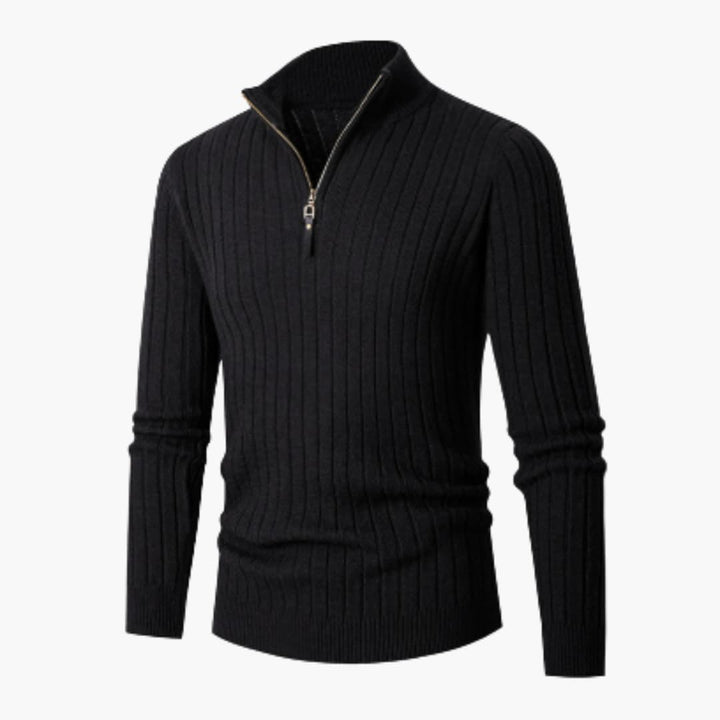 Herren pullover mit halbem Reißverschluss und Rippstruktur