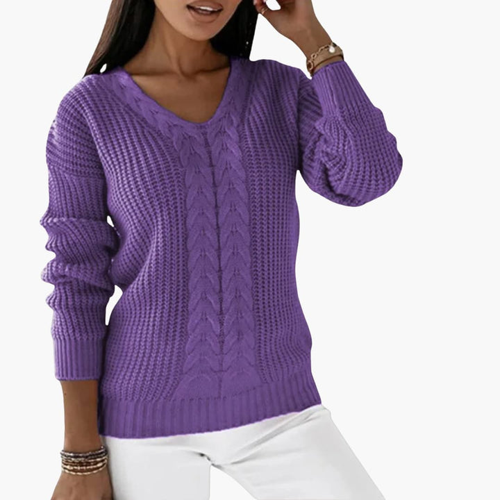 Damen pullover mit V-Ausschnitt und Zopfmuster Oberfläche