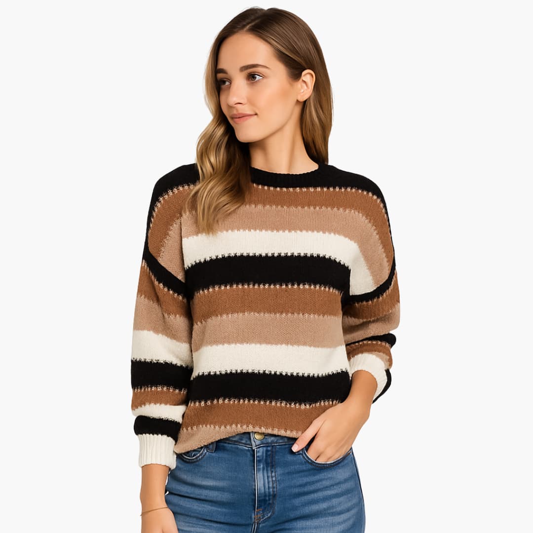 Damen pullover mit Rundhalsausschnitt und gestreifter Oberfläche