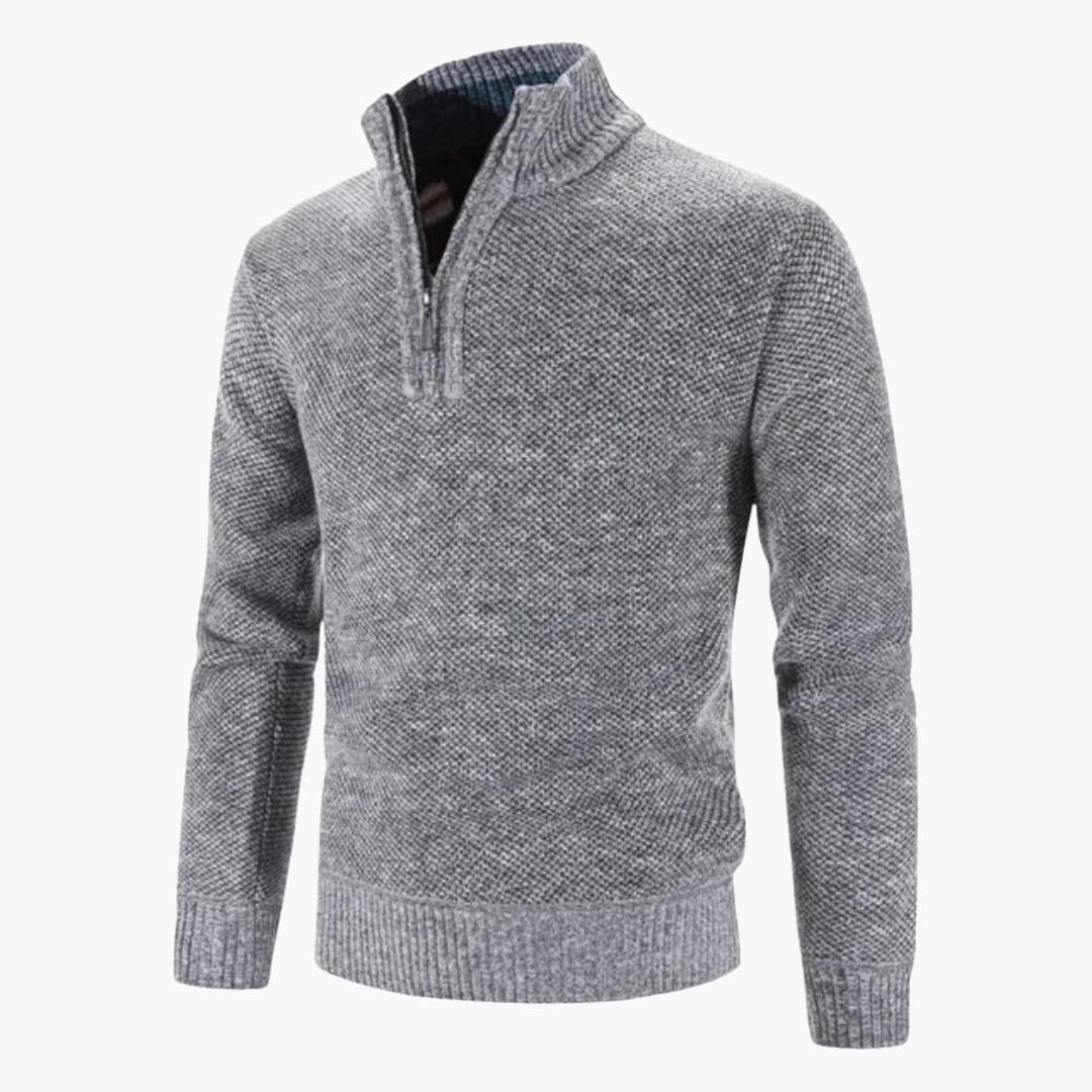 Herren pullover mit Halbreißverschluss und strukturierter Oberflächeen Warm