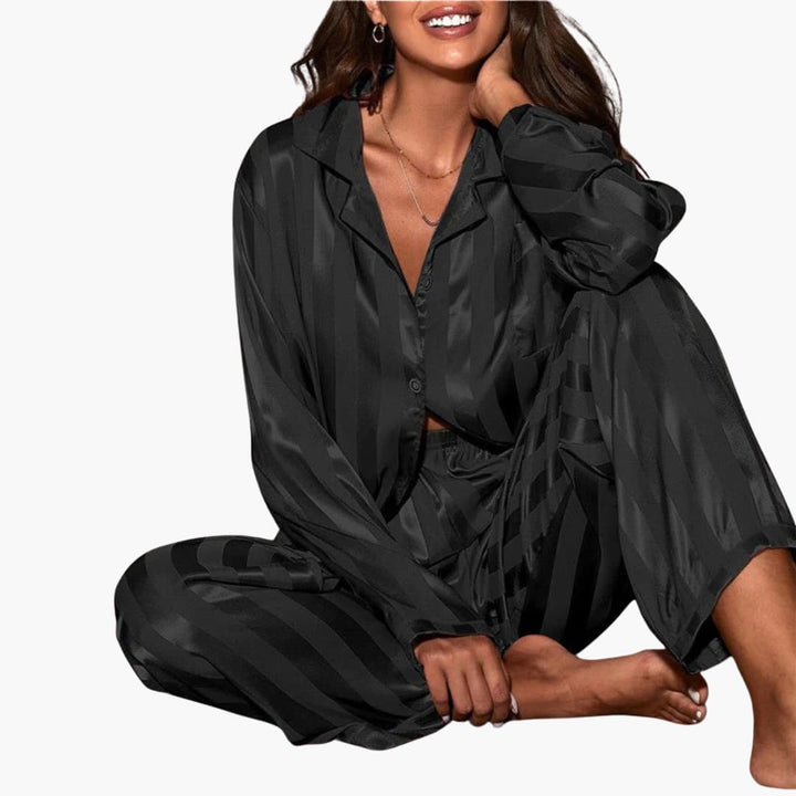 Damen Satin Pyjama Set mit Langarmshirt und Hose