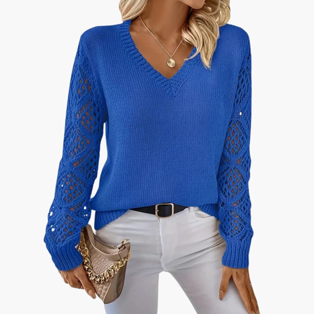 Damen Feinstrickpullover mit V Ausschnitt und langen Ärmeln