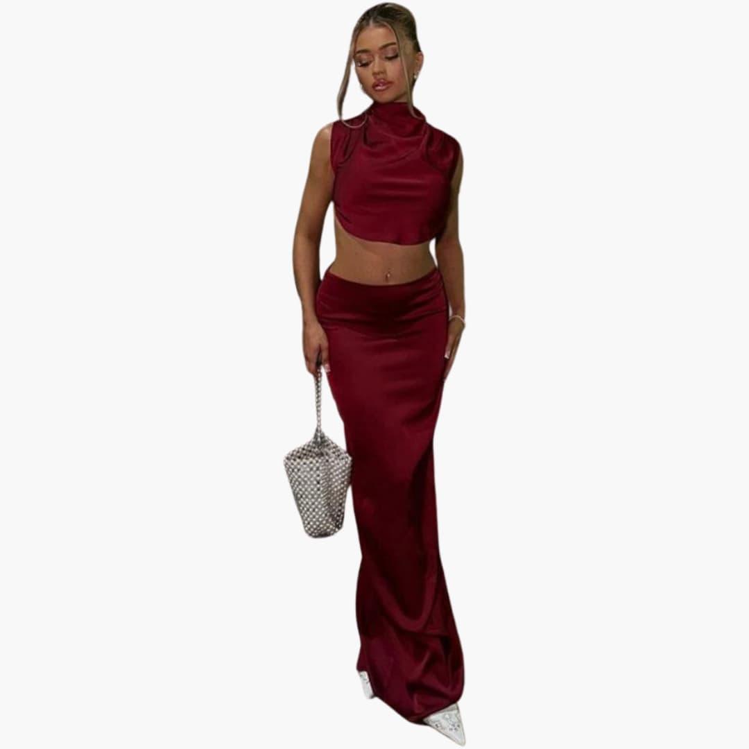 Stilvolles zweiteiliges Satin-Set für Damen - SchmiedeMode