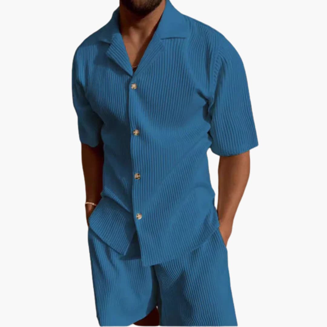 Herren Sommer Set aus strukturiertem Stoff mit Kurzarmhemd