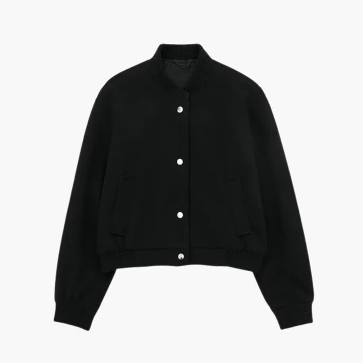 Damen Cropped Bomberjacke mit Knopfverschluss und Seitentaschen