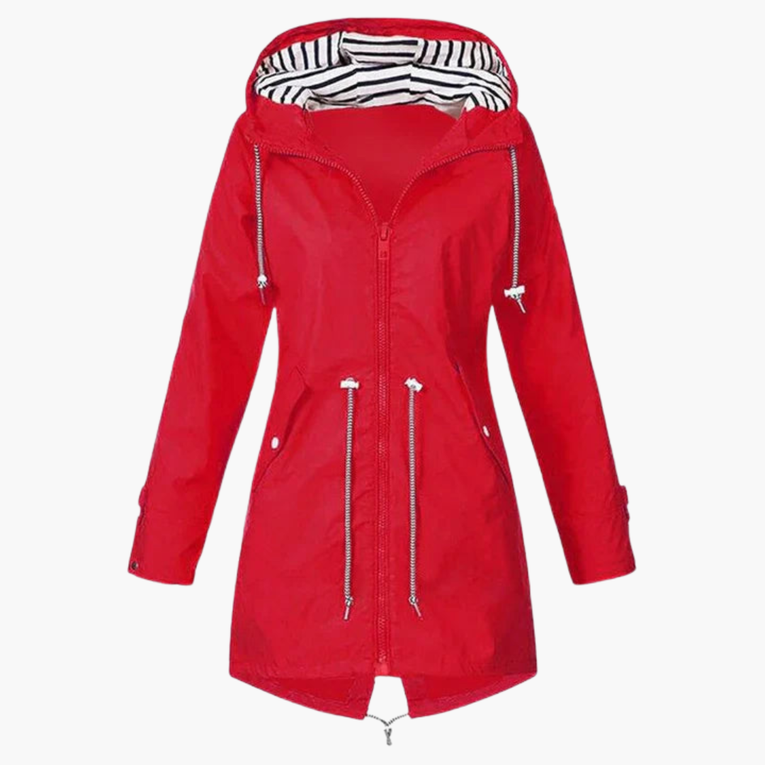 Damen Regenjacke mit Kapuze und Kordelzug an der Taille