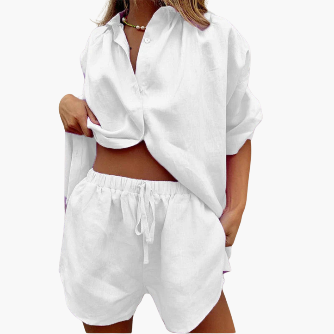 Zweiteiler Set für Damen - mit Knopfleiste und Shorts