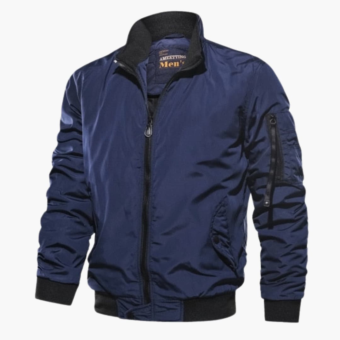 Herren Bomber jacke mit Reißverschluss und geripptem Saum