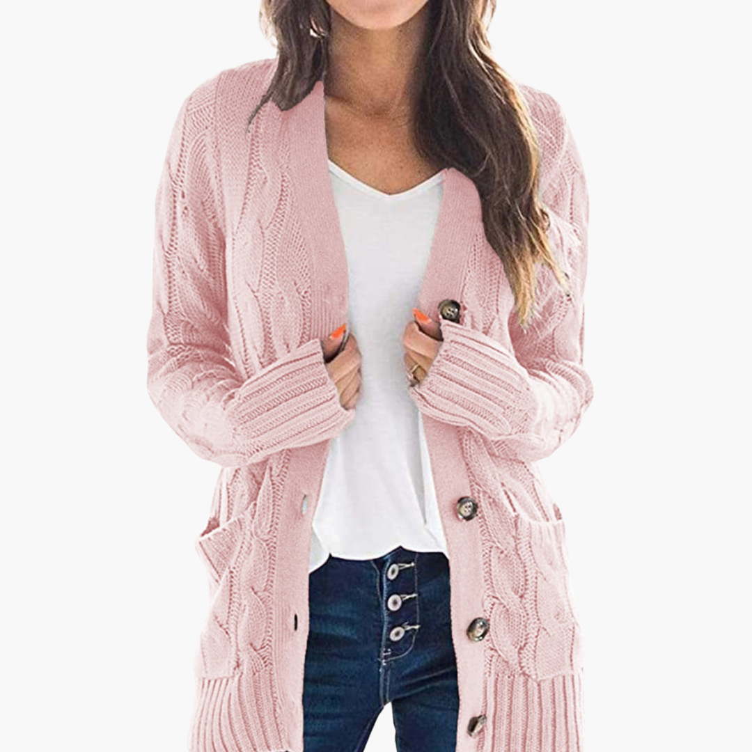Damen Strickjacke mit Knopfverschluss und Vordertaschen