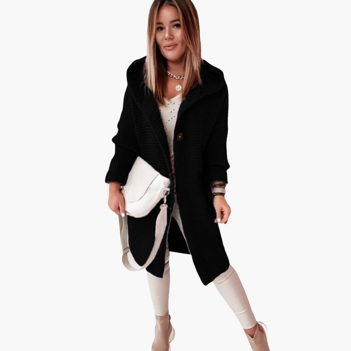 Damen Kapuzen Strickjacke mit offenem Schnitt und langen Ärmeln