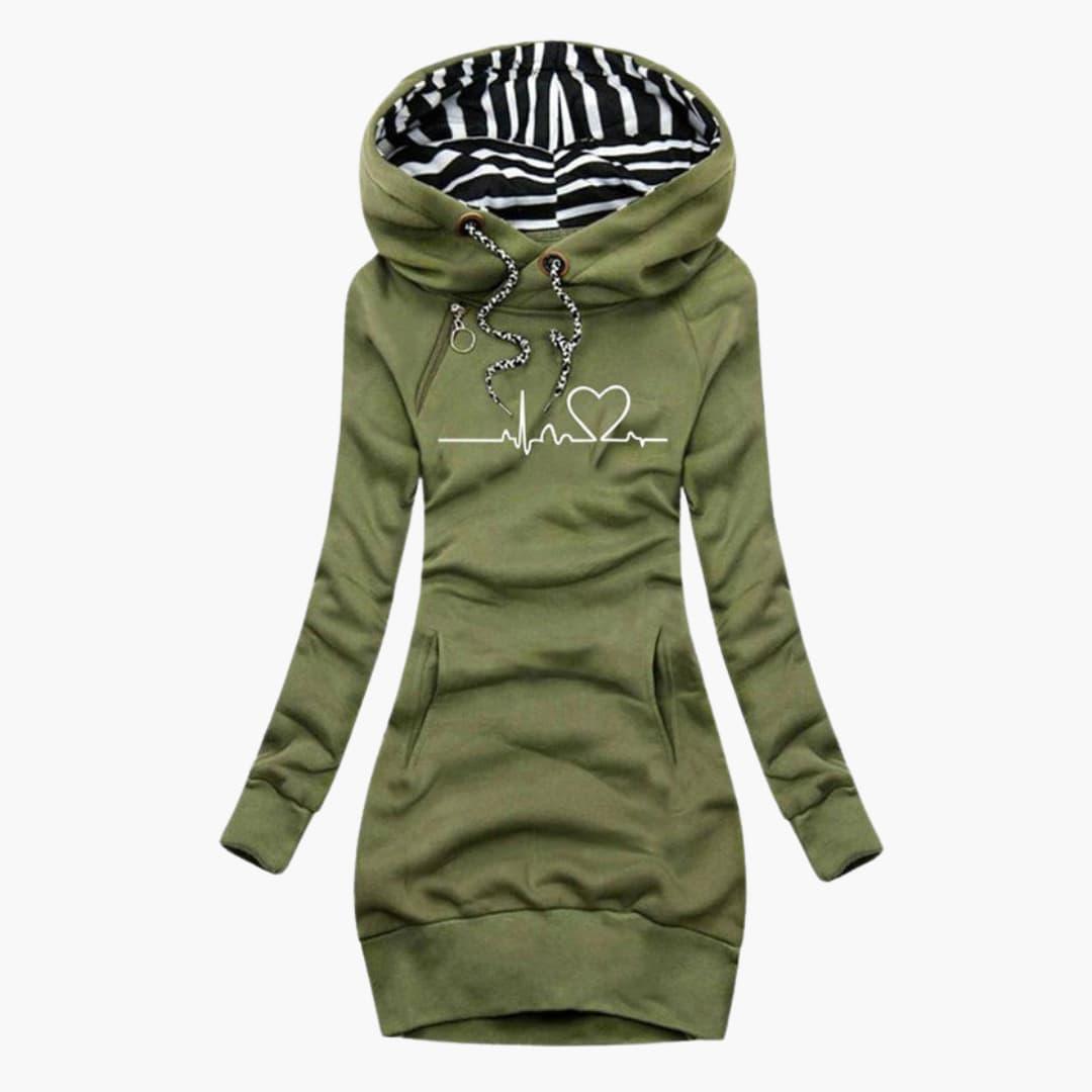 Gemütliches Pulloverkleid mit Herzschlag-Print für Damen - SchmiedeMode
