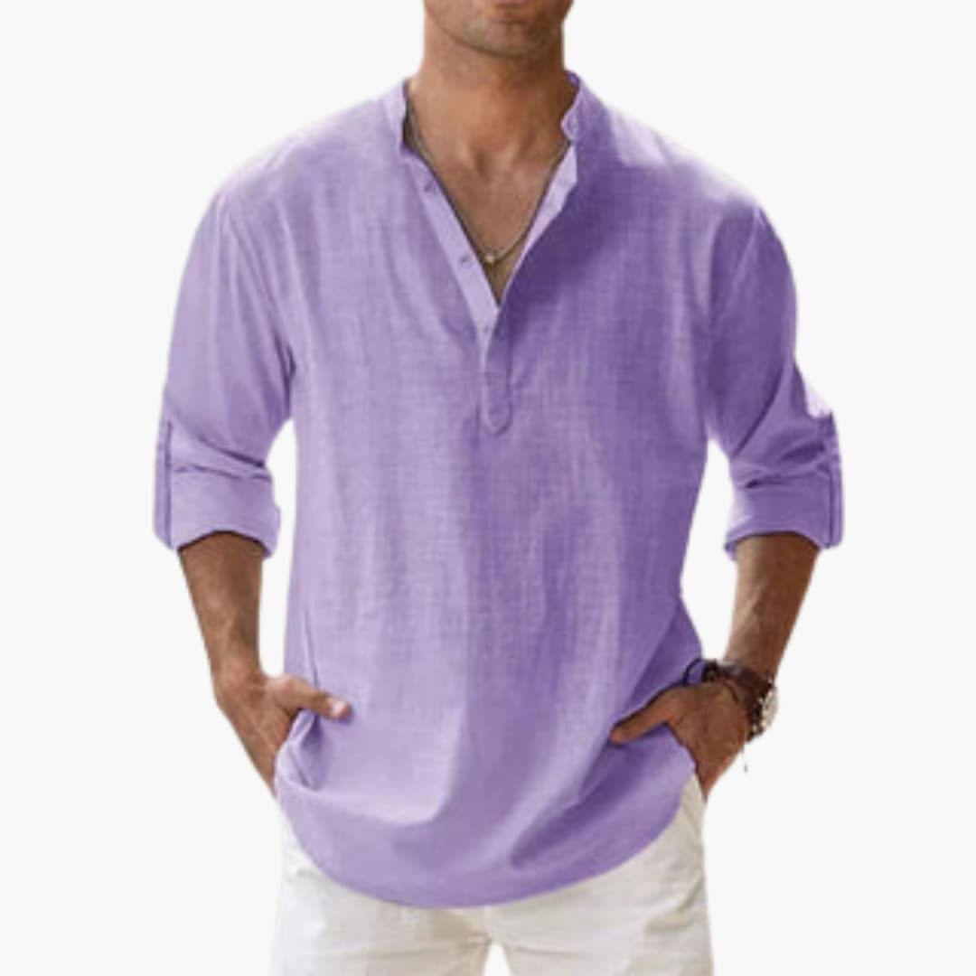 Lässiges Herren Leinenhemd – Langarm, Henley Stil