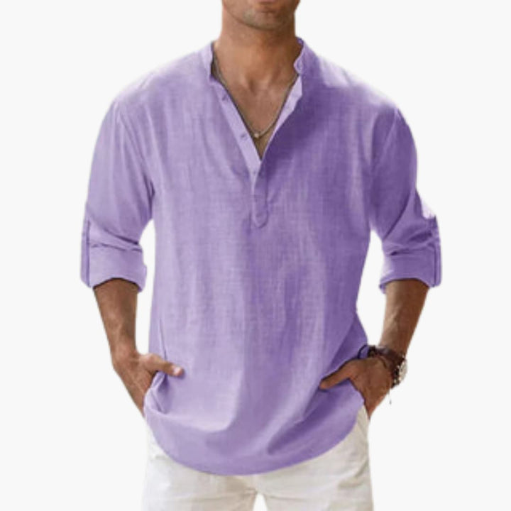 Lässiges Herren Leinenhemd – Langarm, Henley Stil