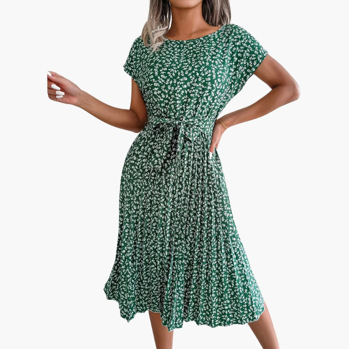 Sommerkleid Damen - Blumenkleid mit Gürtel und Kurzarm