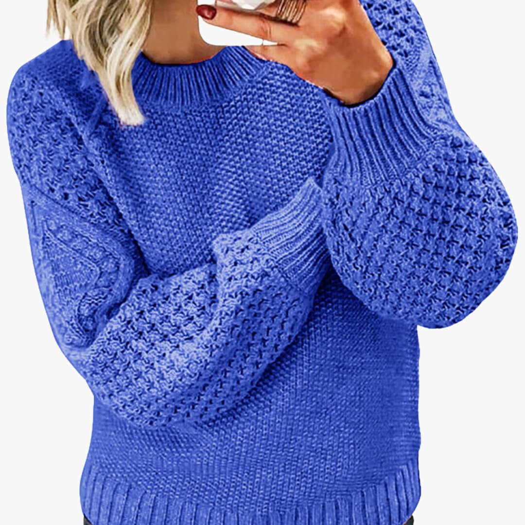 Damen pullover mit strukturierten Ärmeln und geripptem Saum