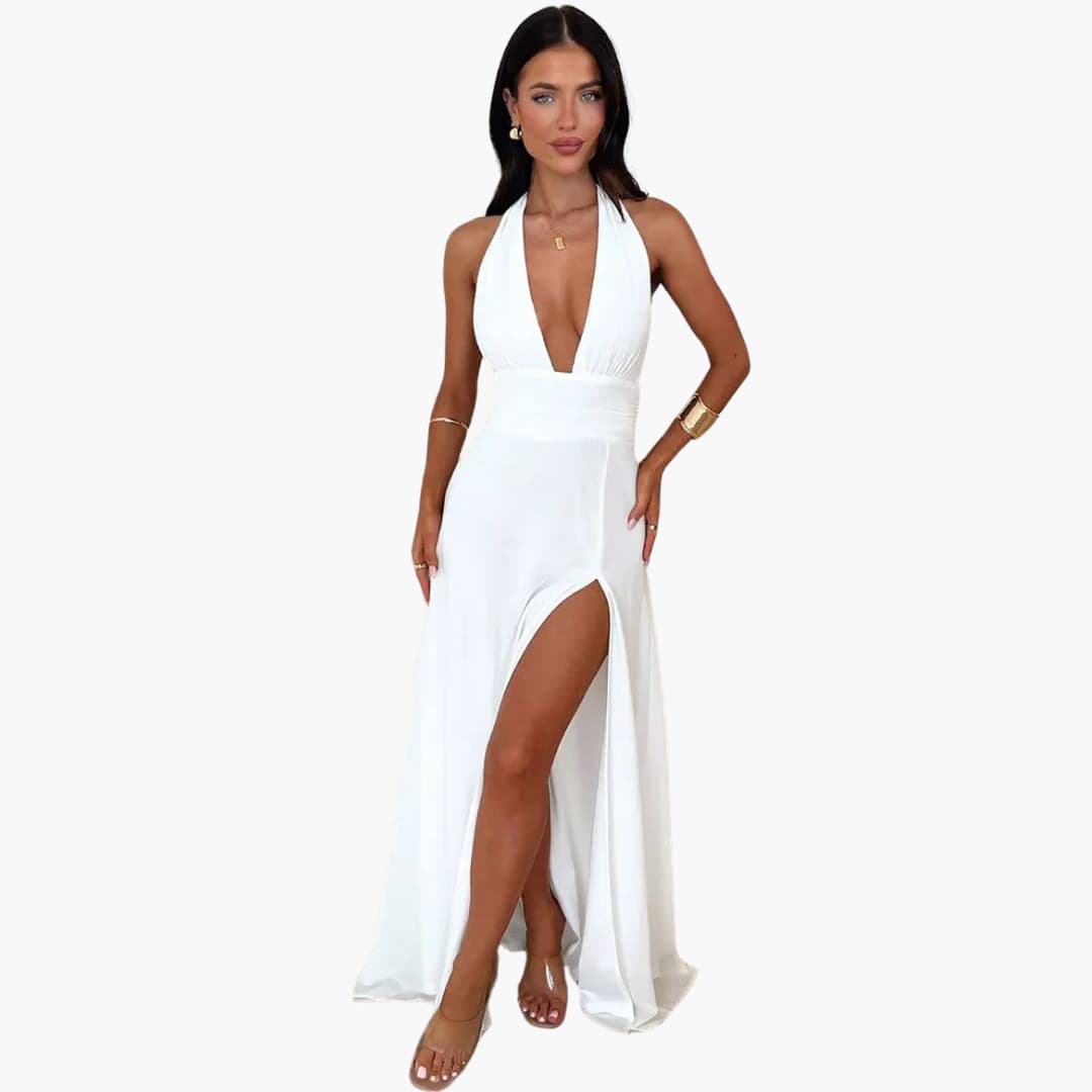 Maxikleid mit Schlitz - elegantes Damen Abendkleid Neckholder