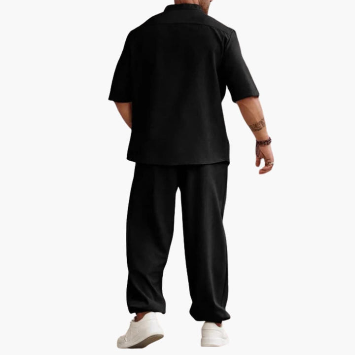 Herren Set mit Kurzarmhemd und langer Hose für Sommer