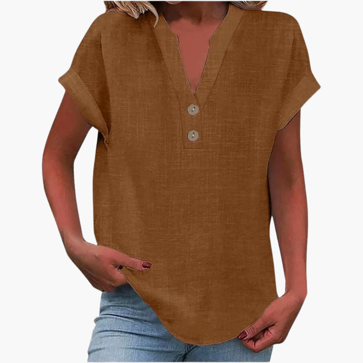 Damen Bluse mit V-Ausschnitt und kurzen Ärmeln für Frühling