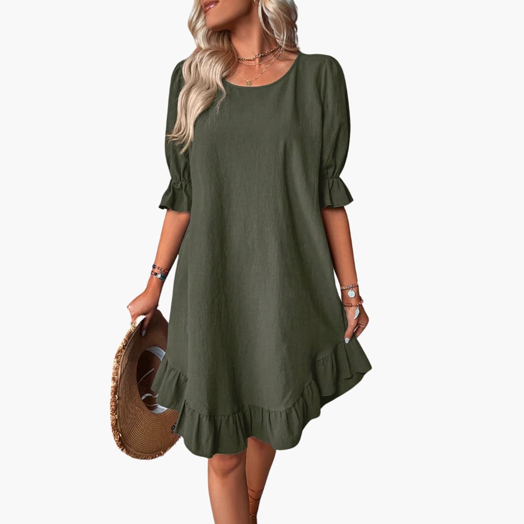 Kleid Damen - Freizeitkleid mit Volants und Puffärmeln Sommer