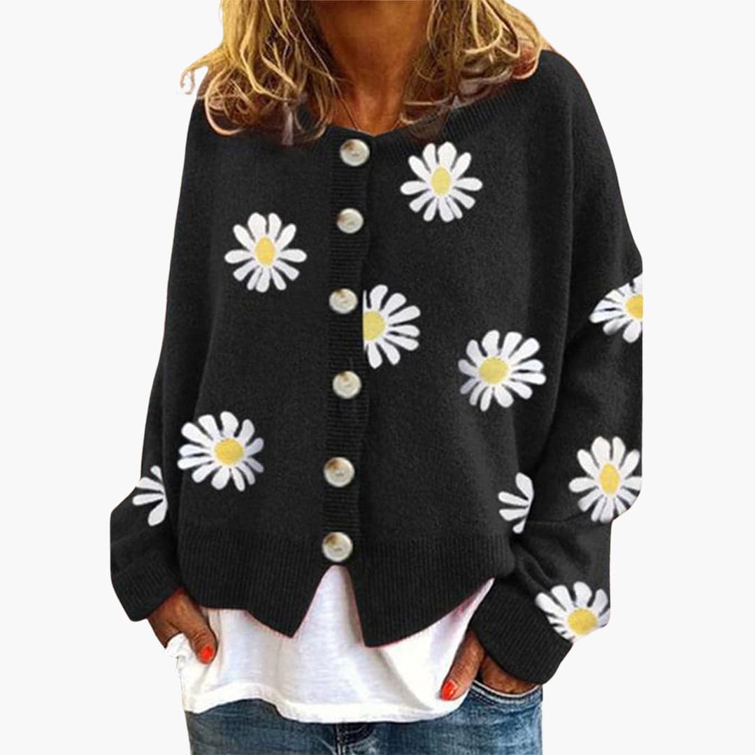 Damenstrick jacke mit Knopfverschluss und Blumenmuster