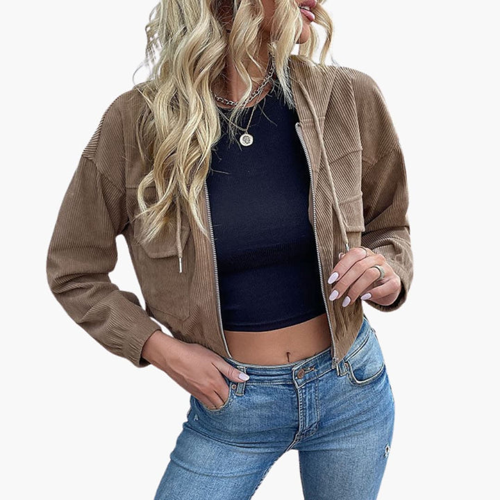 Damen Cordjacke mit Reißverschluss und Taschen