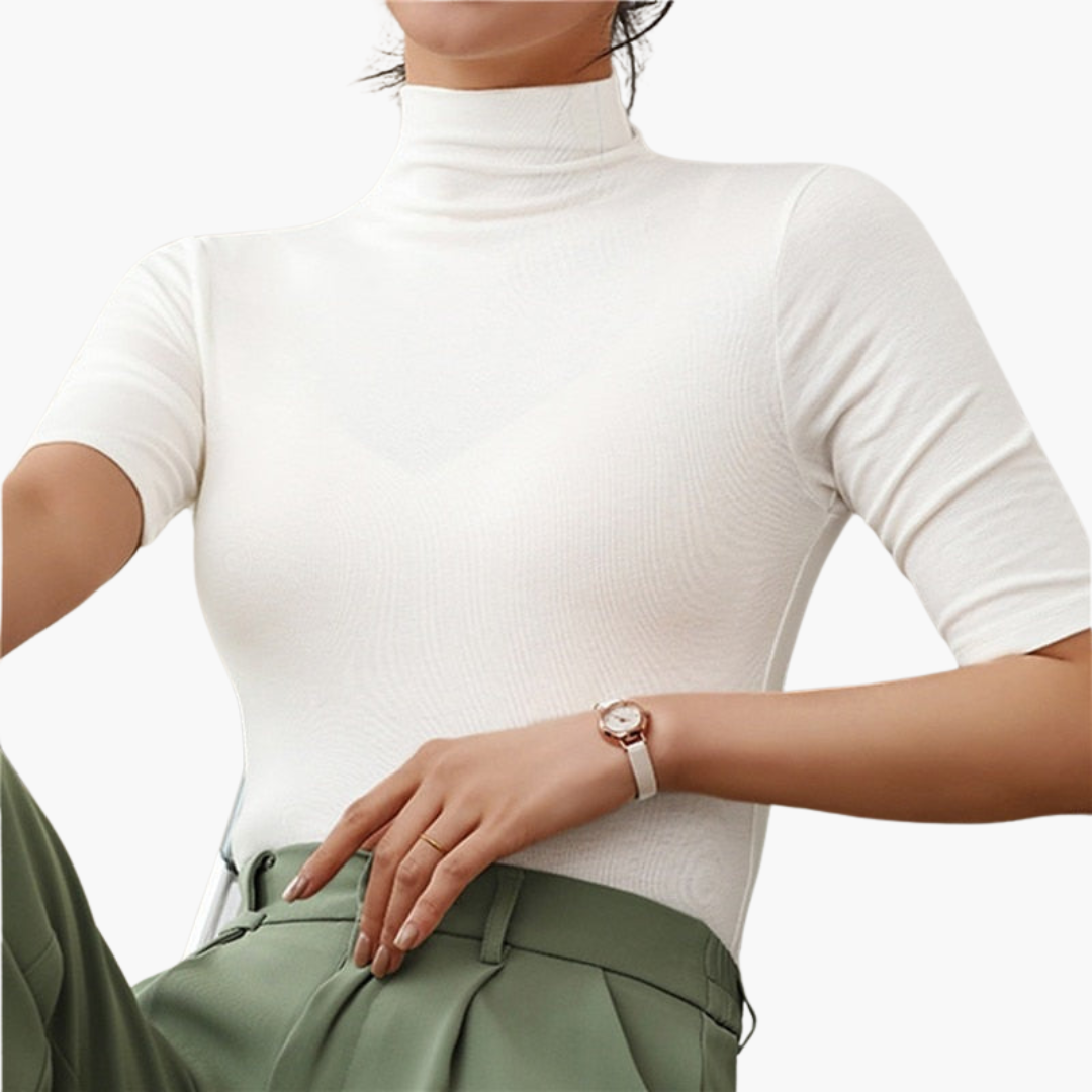Damen Rollkragenpullover mit halbem Arm und nahtlosem Design