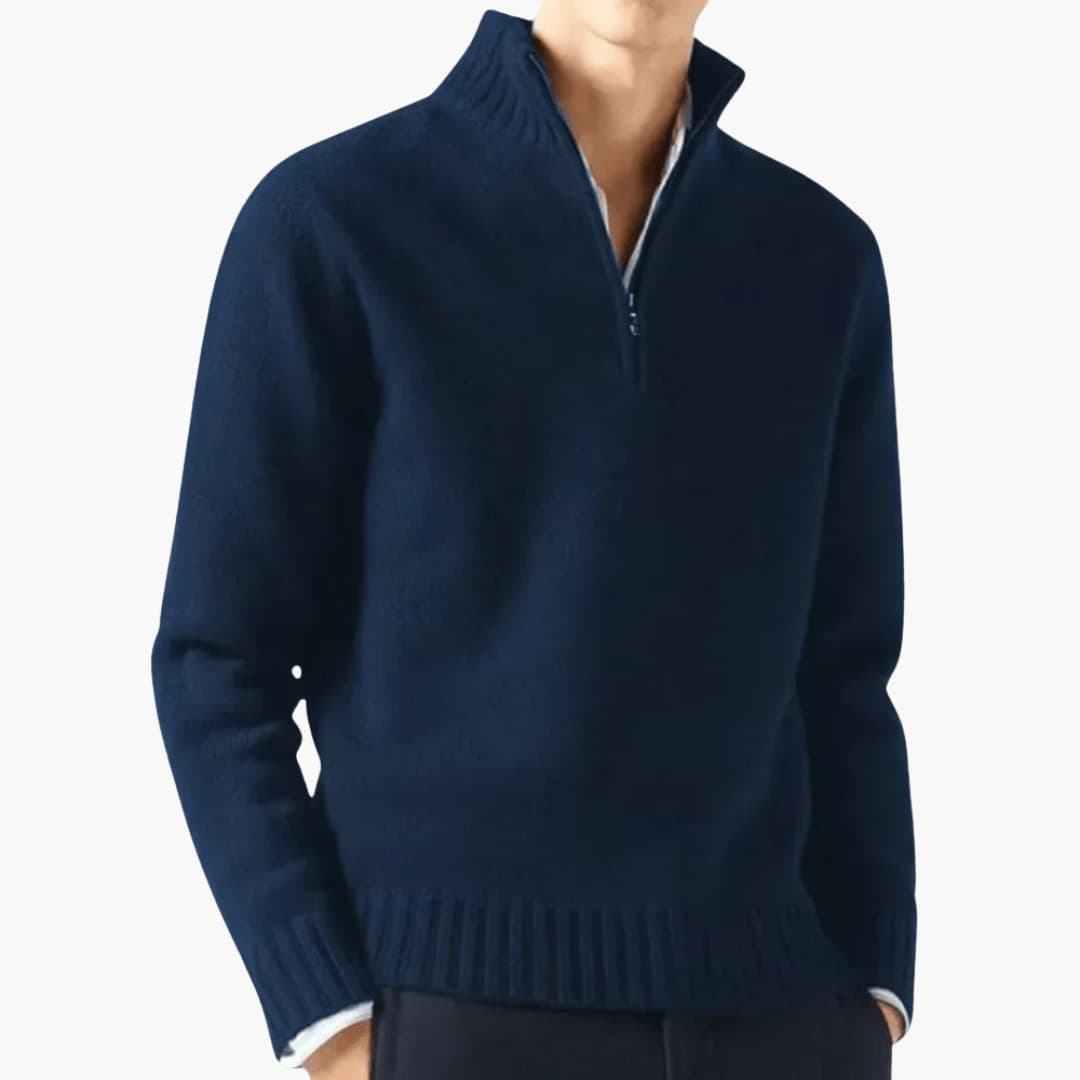 Herren pullover mit Reißverschluss am Halsausschnitt und geripptem Saum
