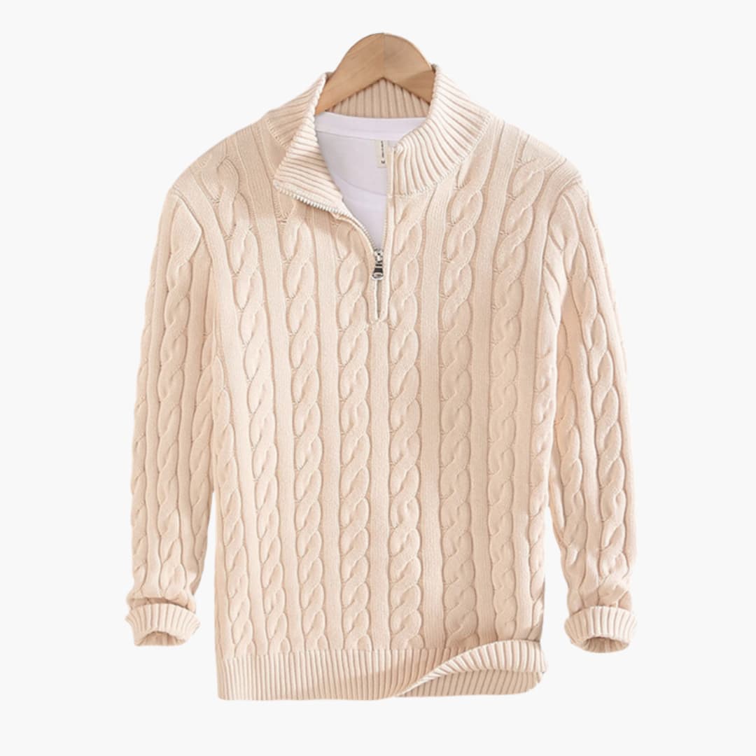 Herren pullover mit Reißverschluss Ausschnitt und Zopfmuster Oberfläche