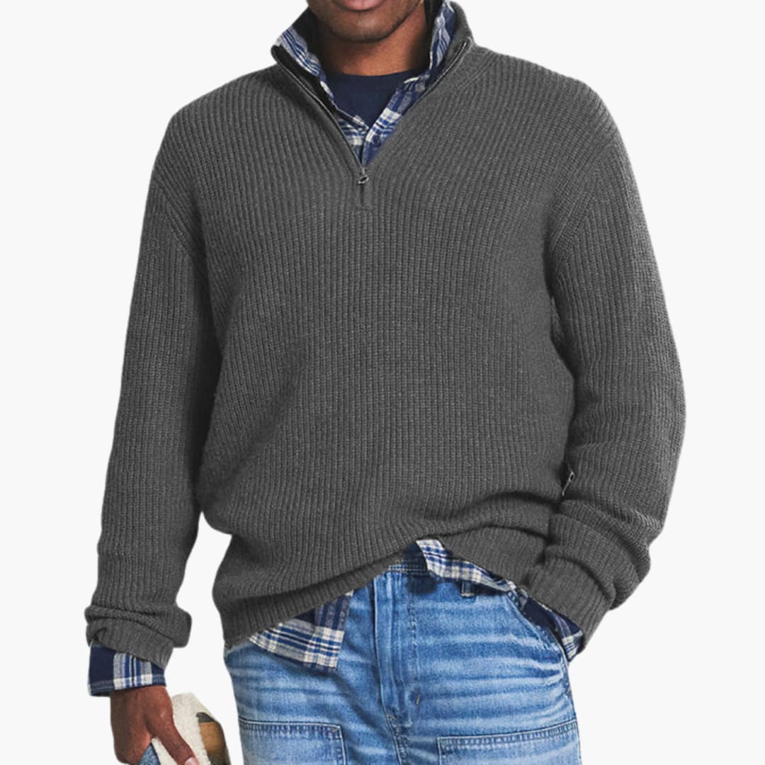 Herren pullover mit Reißverschluss Ausschnitt und Rippstrick Oberfläche