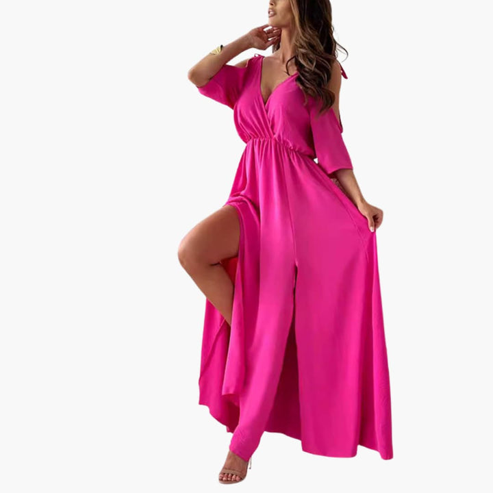 Maxikleid mit V-Ausschnitt und Schlitz – Damen Abendmode