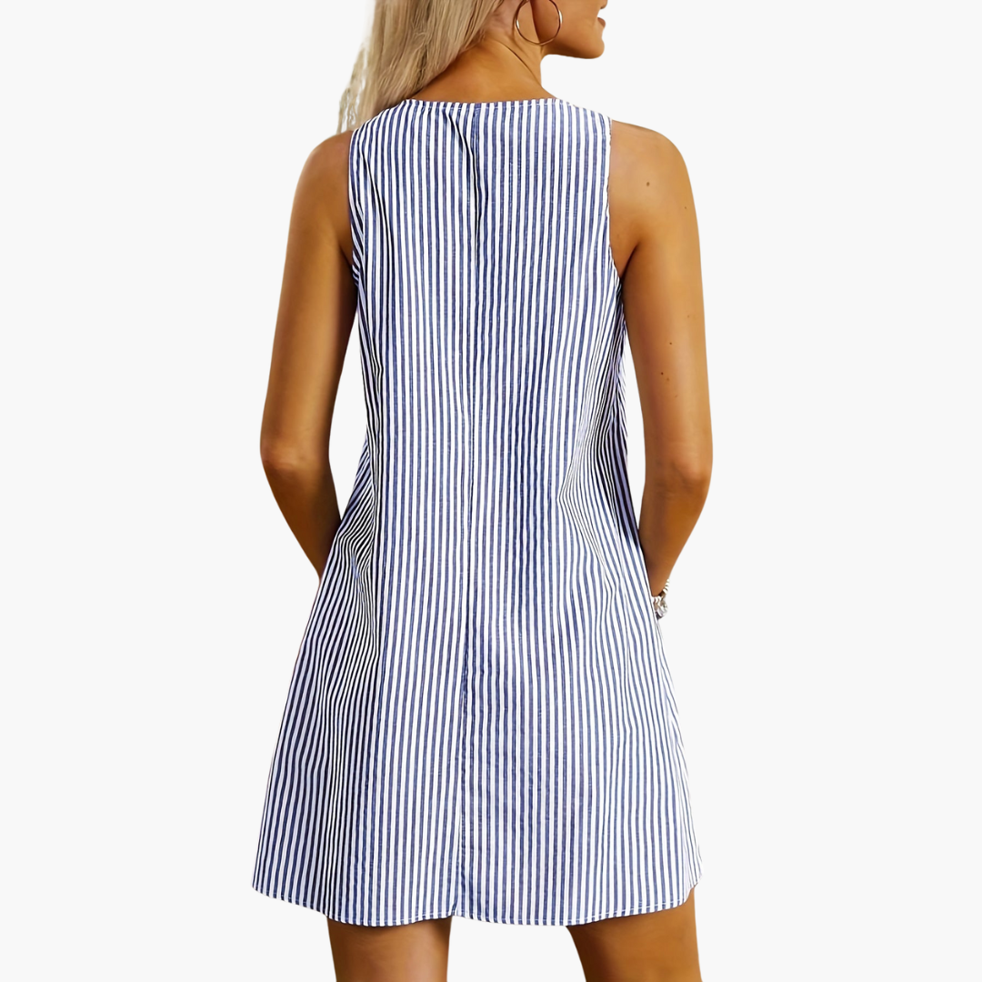 Gestreiftes Freizeitkleid für Damen - Ärmellos, Mini mit Taschen