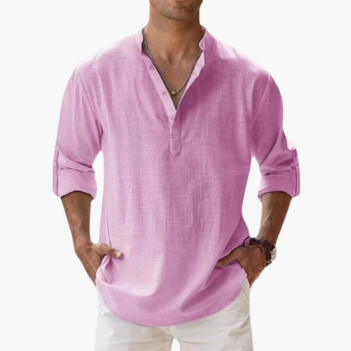Lässiges Herren Leinenhemd – Langarm, Henley Stil