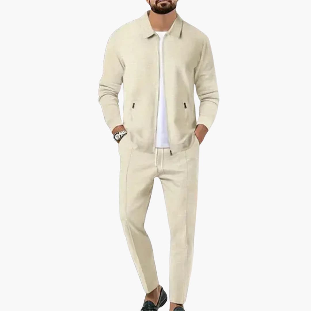 Herren Zweiteiler mit Reißverschlusshemd und Geradschnitt-Hose
